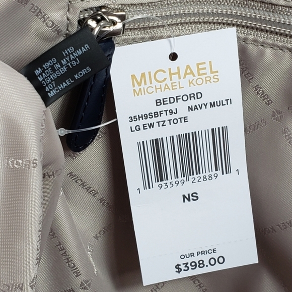 Michael Kors Bedford Logo Large Blue Shoulder Bag - Picture 6 of 7